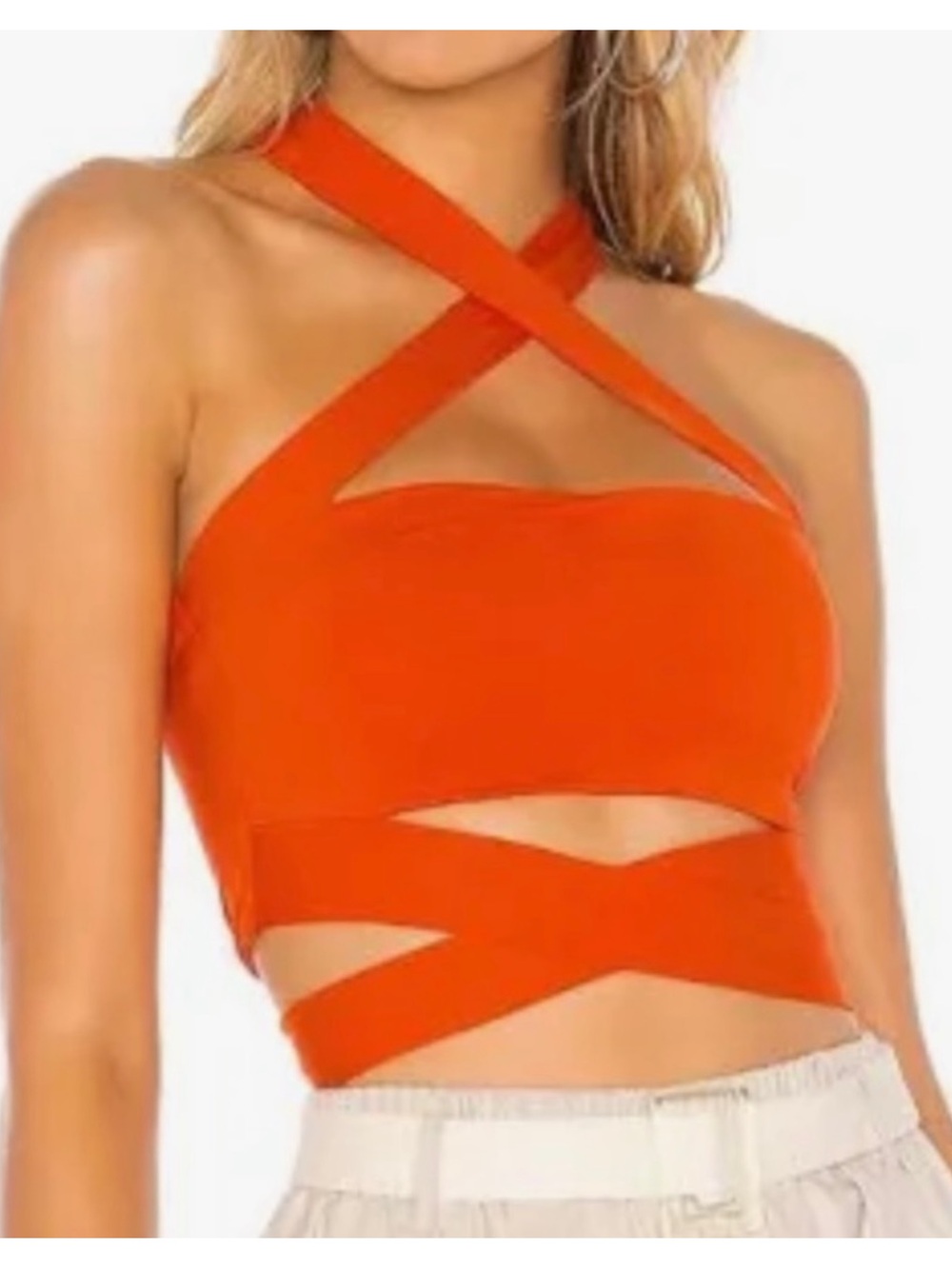 superdown Orange Crisscross Wrap Crop Top